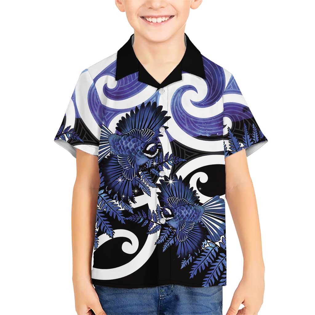 Piwakawaka New Zealand Matariki Family Matching Mermaid Dress and Hawaiian Shirt Maori New Year Silver Fern Purple Galaxy LT14 Son's Shirt Purple - Polynesian Pride