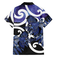 Piwakawaka New Zealand Matariki Family Matching Off The Shoulder Long Sleeve Dress and Hawaiian Shirt Maori New Year Silver Fern Purple Galaxy LT14 - Polynesian Pride