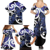 Piwakawaka New Zealand Matariki Family Matching Summer Maxi Dress and Hawaiian Shirt Maori New Year Silver Fern Purple Galaxy LT14 - Polynesian Pride