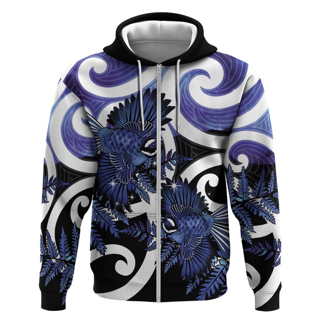 Piwakawaka New Zealand Matariki Hoodie Maori New Year Silver Fern Purple Galaxy LT14 Zip Hoodie Purple - Polynesian Pride