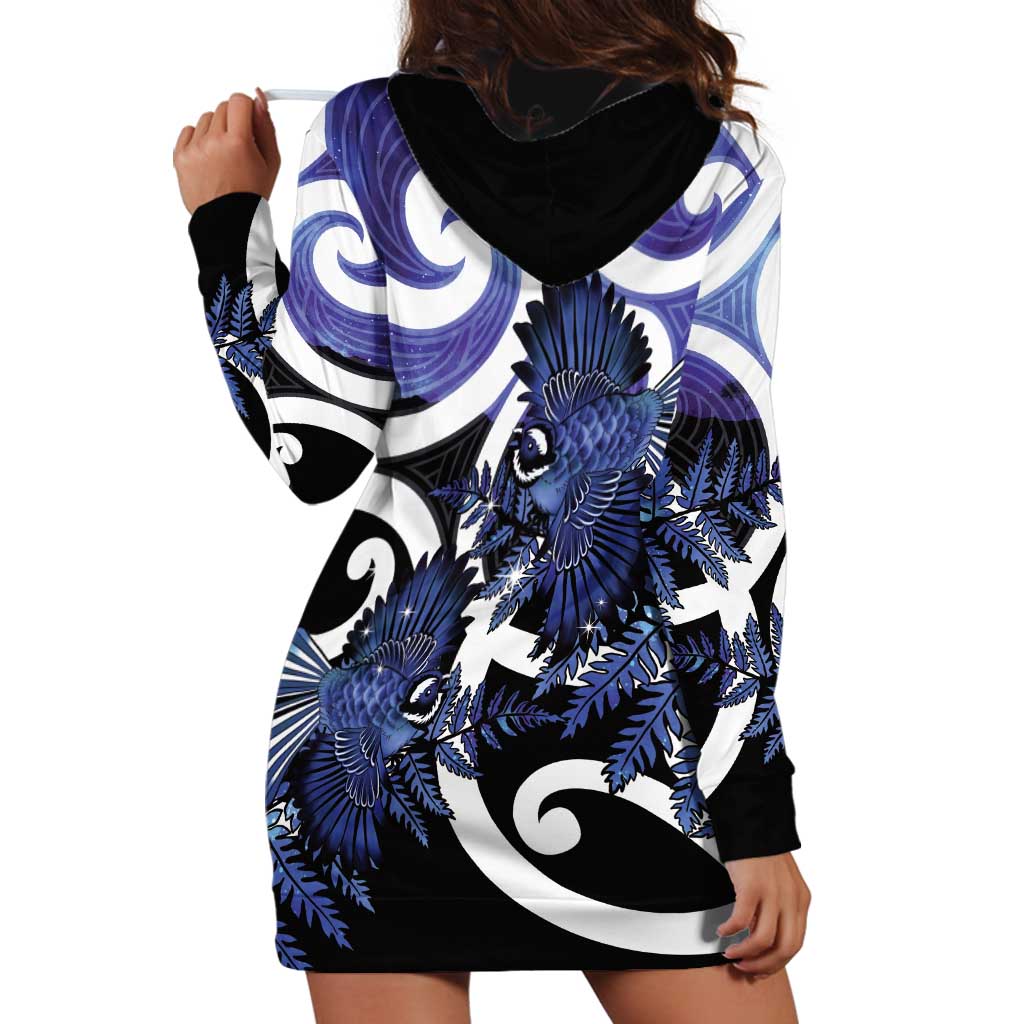 Piwakawaka New Zealand Matariki Hoodie Dress Maori New Year Silver Fern Purple Galaxy LT14 - Polynesian Pride