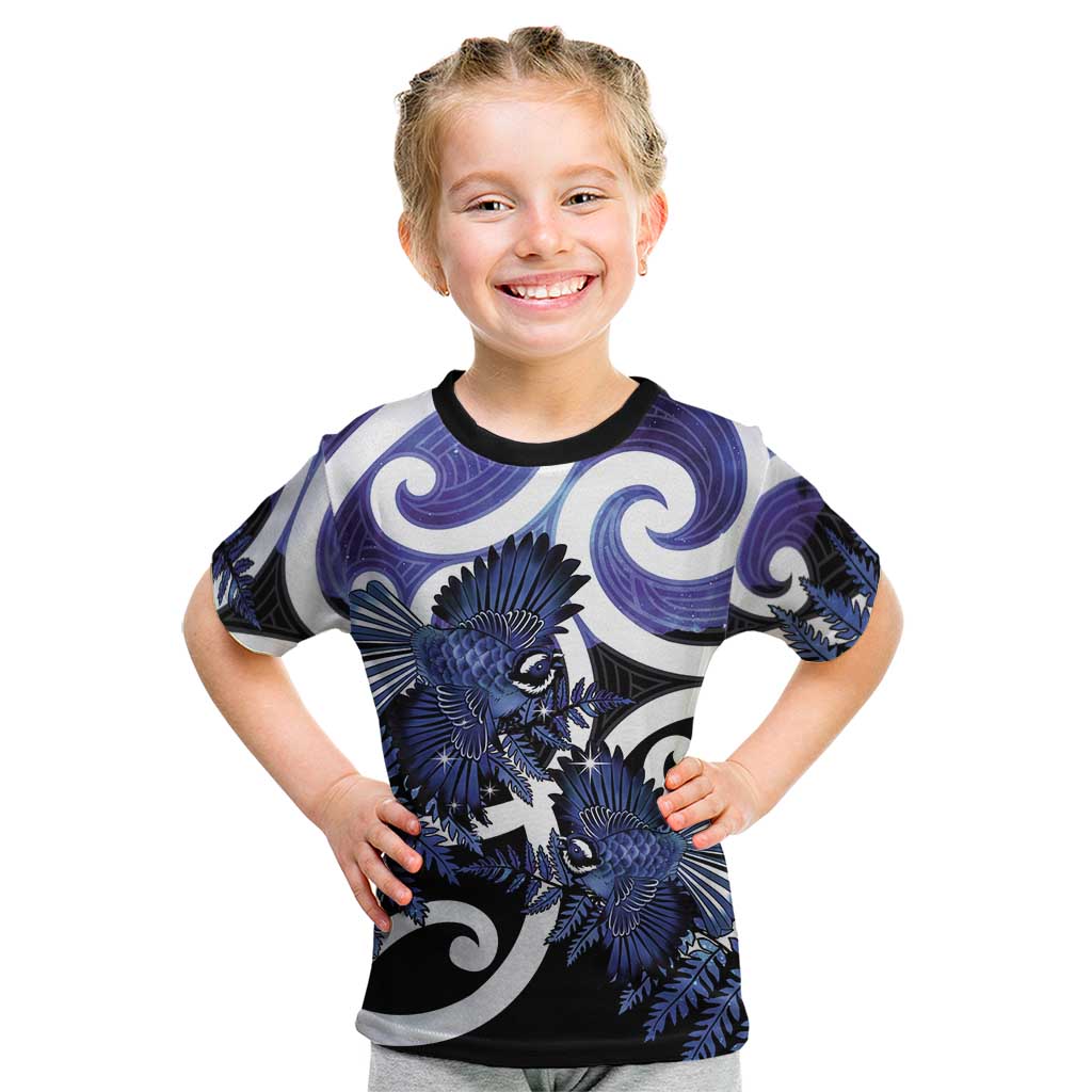 Piwakawaka New Zealand Matariki Kid T Shirt Maori New Year Silver Fern Purple Galaxy LT14 Purple - Polynesian Pride