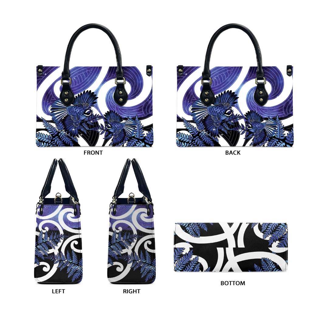 Piwakawaka New Zealand Matariki Leather Bag Maori New Year Silver Fern Purple Galaxy LT14 - Polynesian Pride
