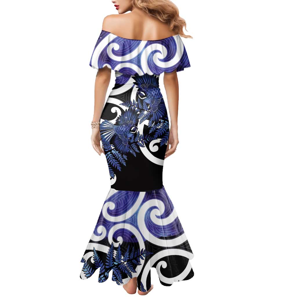 Piwakawaka New Zealand Matariki Mermaid Dress Maori New Year Silver Fern Purple Galaxy LT14 - Polynesian Pride