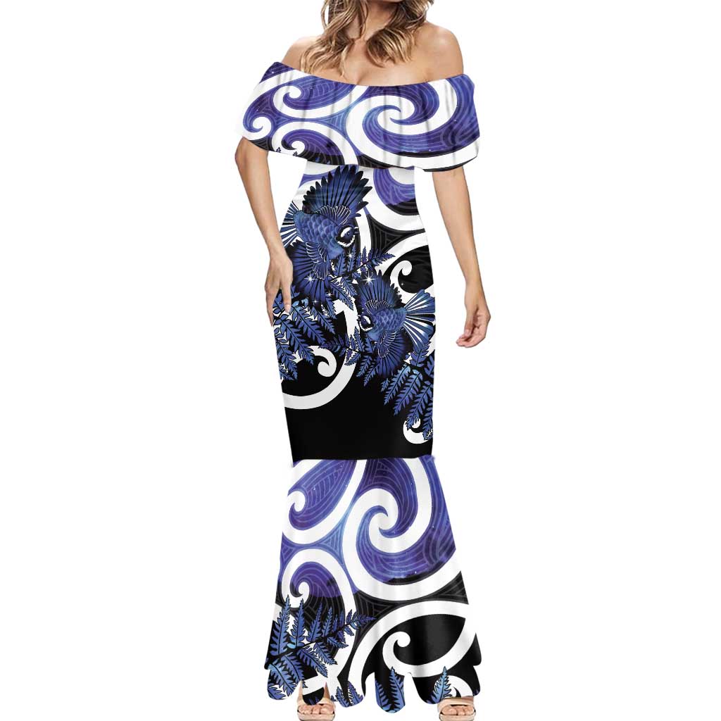 Piwakawaka New Zealand Matariki Mermaid Dress Maori New Year Silver Fern Purple Galaxy LT14 - Polynesian Pride