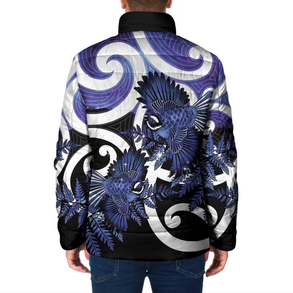 Piwakawaka New Zealand Matariki Padded Jacket Maori New Year Silver Fern Purple Galaxy