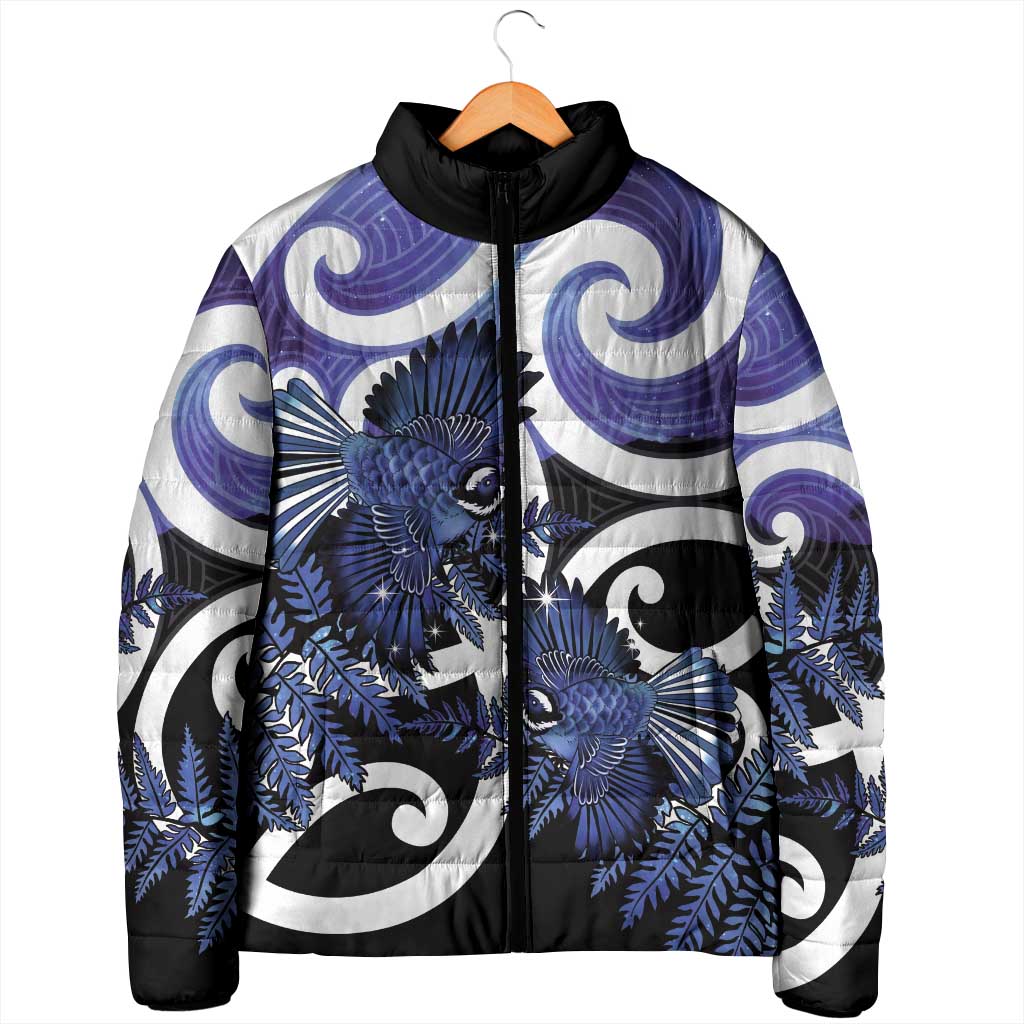 Piwakawaka New Zealand Matariki Padded Jacket Maori New Year Silver Fern Purple Galaxy