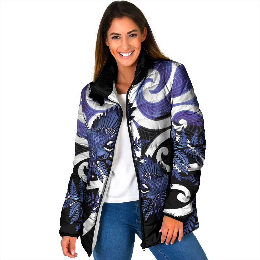 Piwakawaka New Zealand Matariki Padded Jacket Maori New Year Silver Fern Purple Galaxy