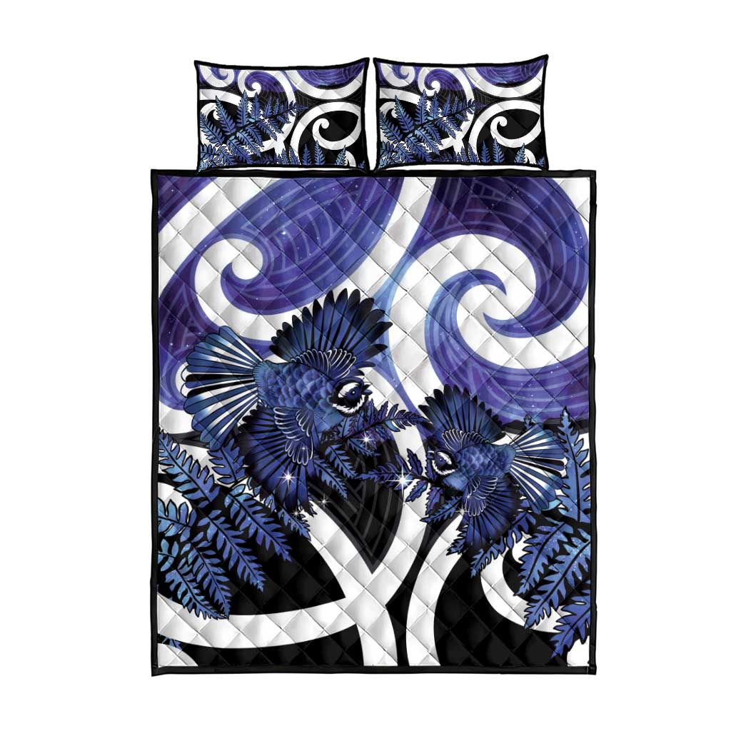 Piwakawaka New Zealand Matariki Quilt Bed Set Maori New Year Silver Fern Purple Galaxy LT14 - Polynesian Pride