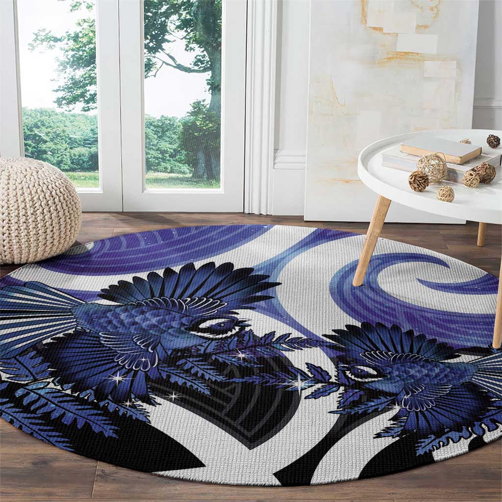 Piwakawaka New Zealand Matariki Round Carpet Maori New Year Silver Fern Purple Galaxy LT14 - Polynesian Pride