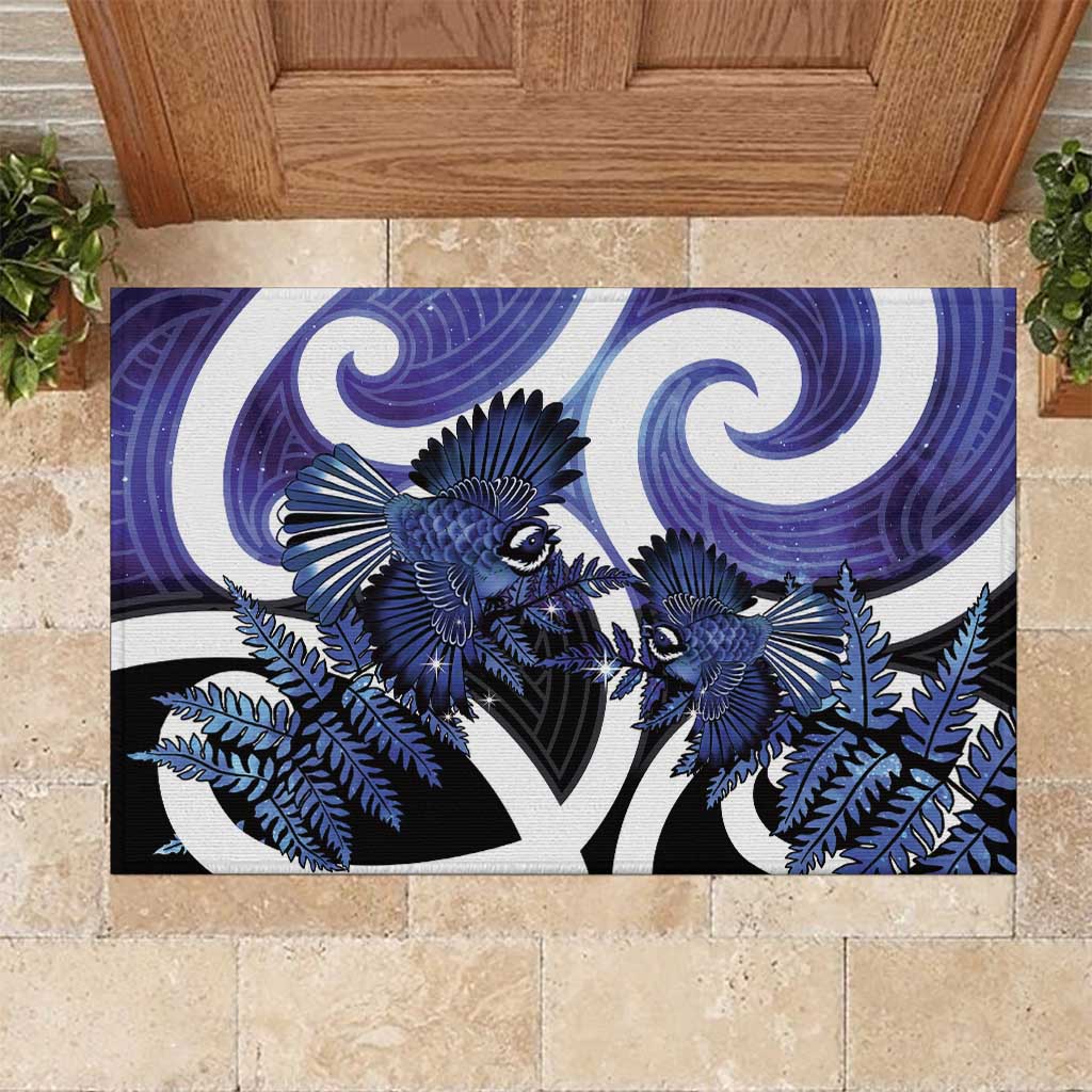 Piwakawaka New Zealand Matariki Rubber Doormat Maori New Year Silver Fern Purple Galaxy