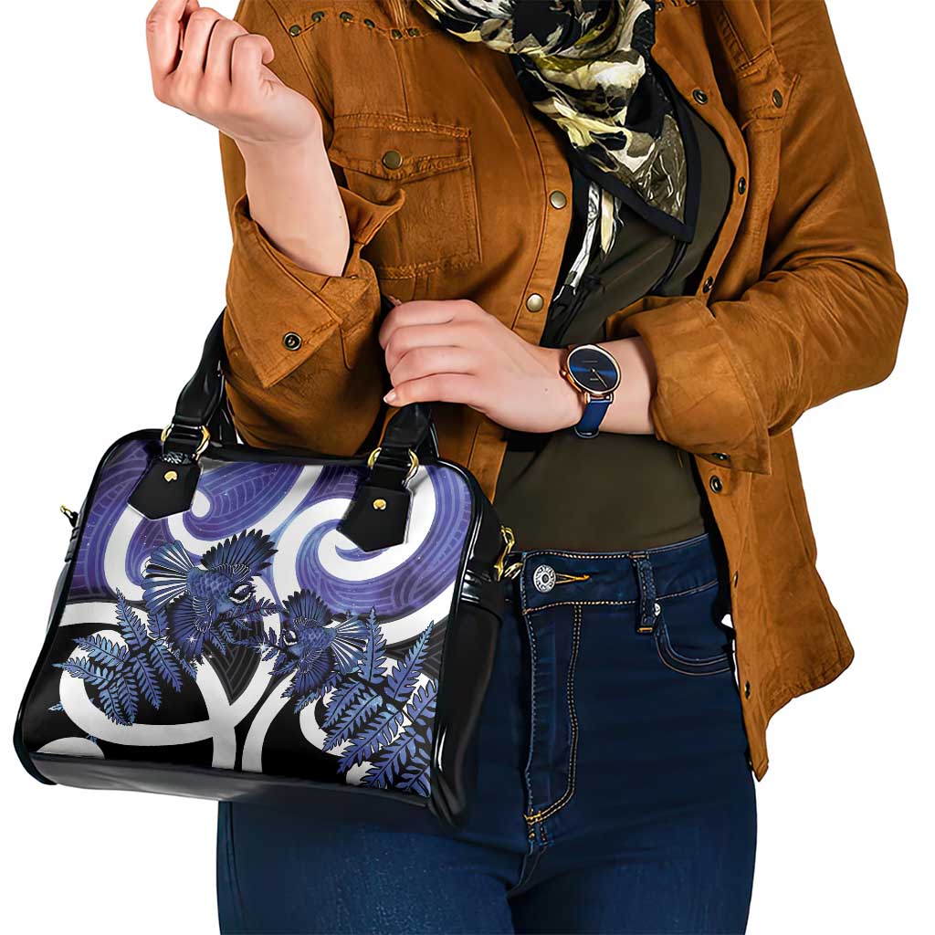 Piwakawaka New Zealand Matariki Shoulder Handbag Maori New Year Silver Fern Purple Galaxy LT14 - Polynesian Pride
