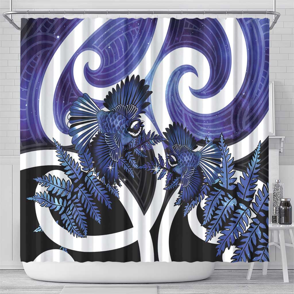Piwakawaka New Zealand Matariki Shower Curtain Maori New Year Silver Fern Purple Galaxy LT14 - Polynesian Pride