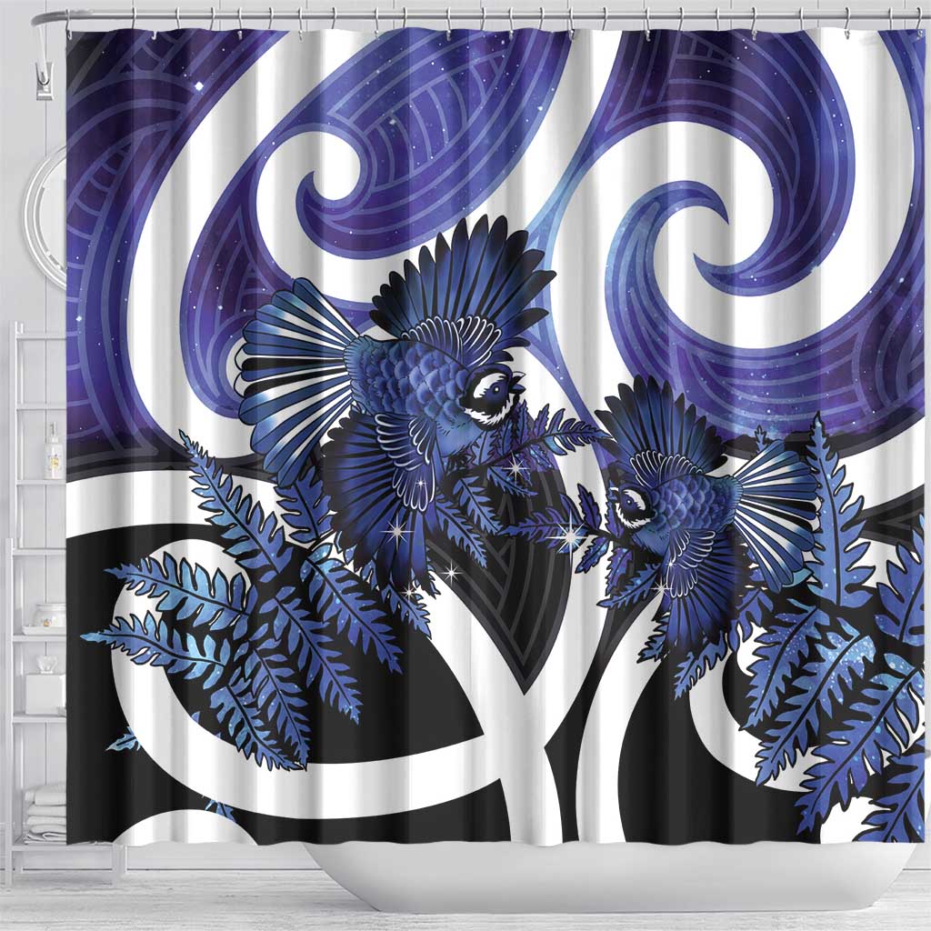 Piwakawaka New Zealand Matariki Shower Curtain Maori New Year Silver Fern Purple Galaxy LT14 - Polynesian Pride