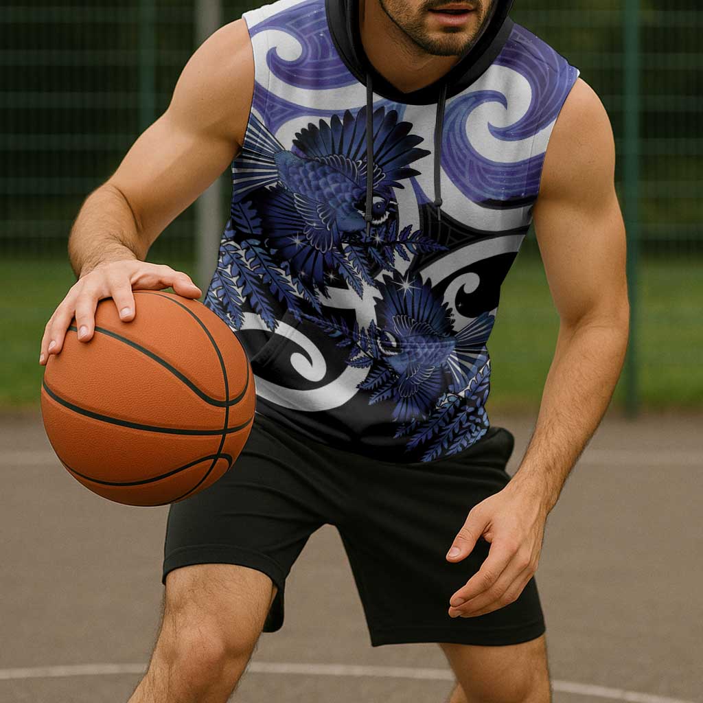 Piwakawaka New Zealand Matariki Sleeveless Hoodie Maori New Year Silver Fern Purple Galaxy LT14 - Polynesian Pride