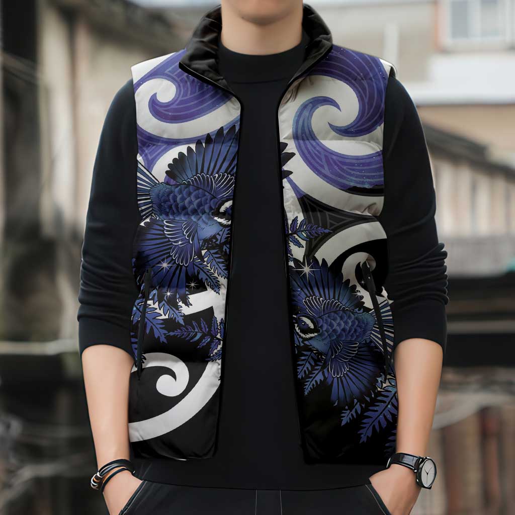 Piwakawaka New Zealand Matariki Sleeveless Puffer Jacket Maori New Year Silver Fern Purple Galaxy LT14 - Polynesian Pride