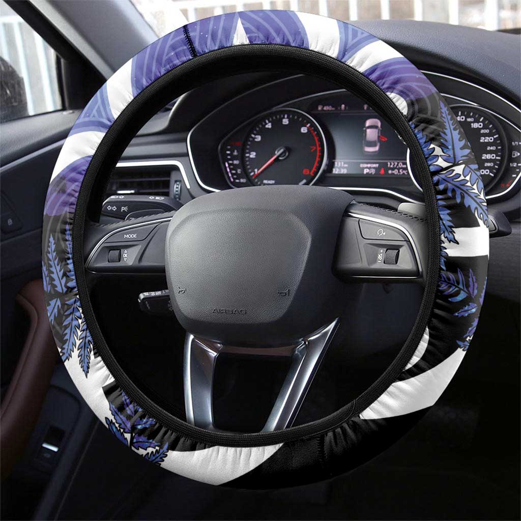 Piwakawaka New Zealand Matariki Steering Wheel Cover Maori New Year Silver Fern Purple Galaxy LT14 - Polynesian Pride