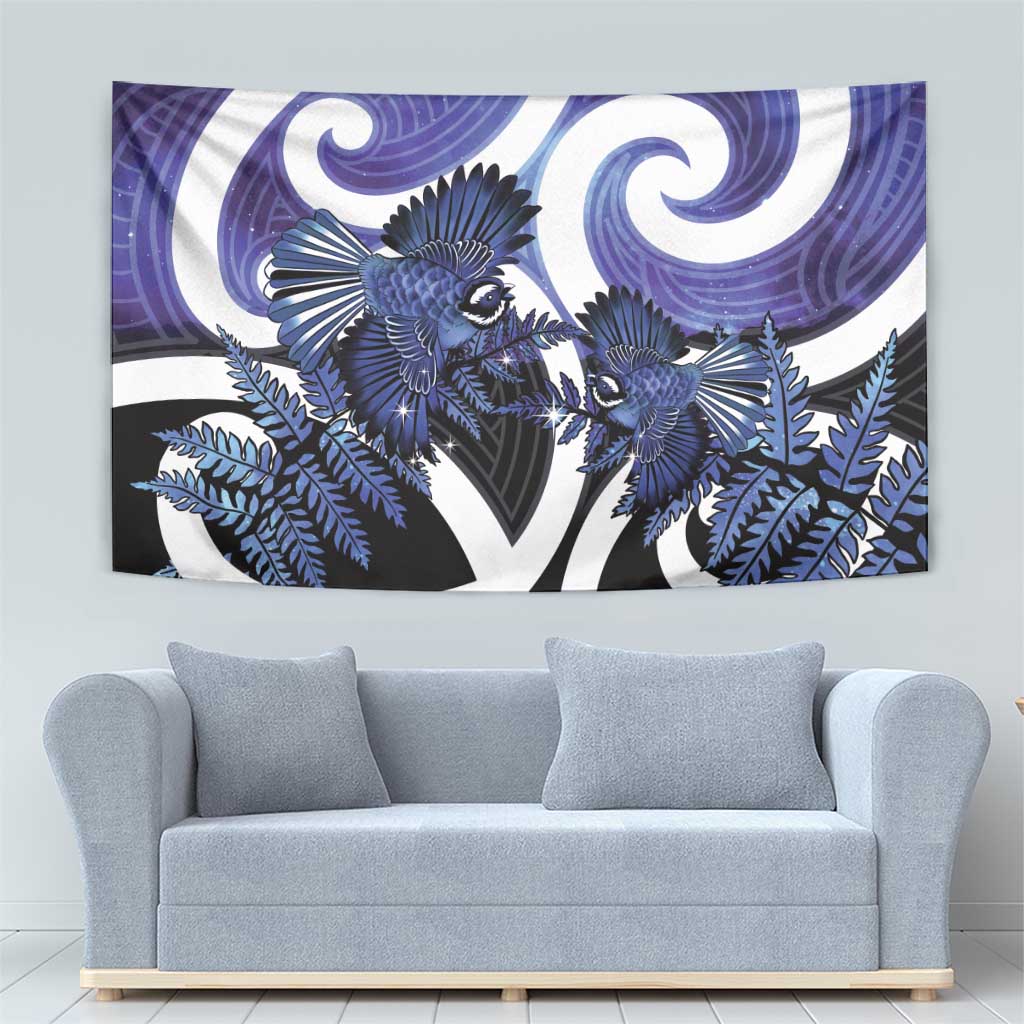 Piwakawaka New Zealand Matariki Tapestry Maori New Year Silver Fern Purple Galaxy