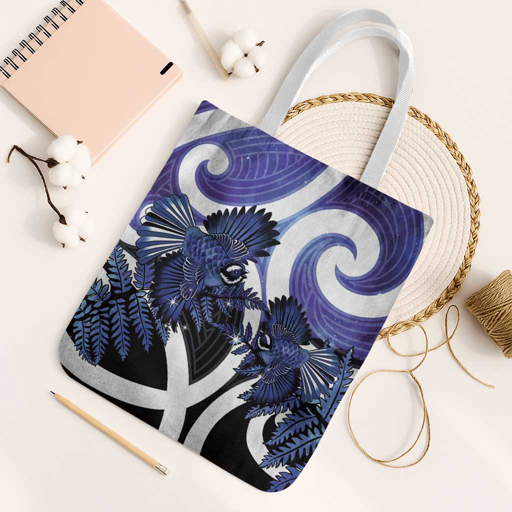 Piwakawaka New Zealand Matariki Tote Bag Maori New Year Silver Fern Purple Galaxy LT14 White Strap One Size Purple - Polynesian Pride