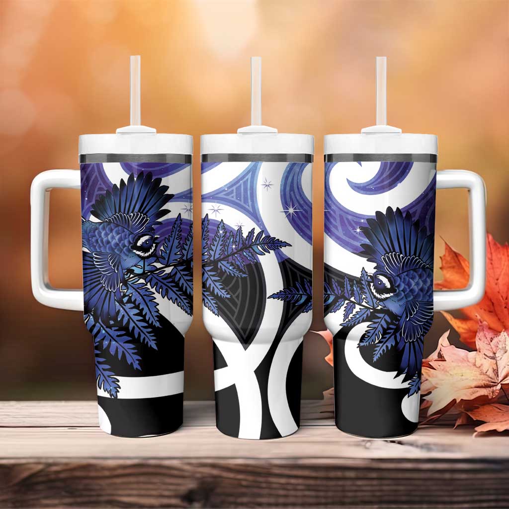 Piwakawaka New Zealand Matariki Tumbler With Handle Maori New Year Silver Fern Purple Galaxy LT14 - Polynesian Pride