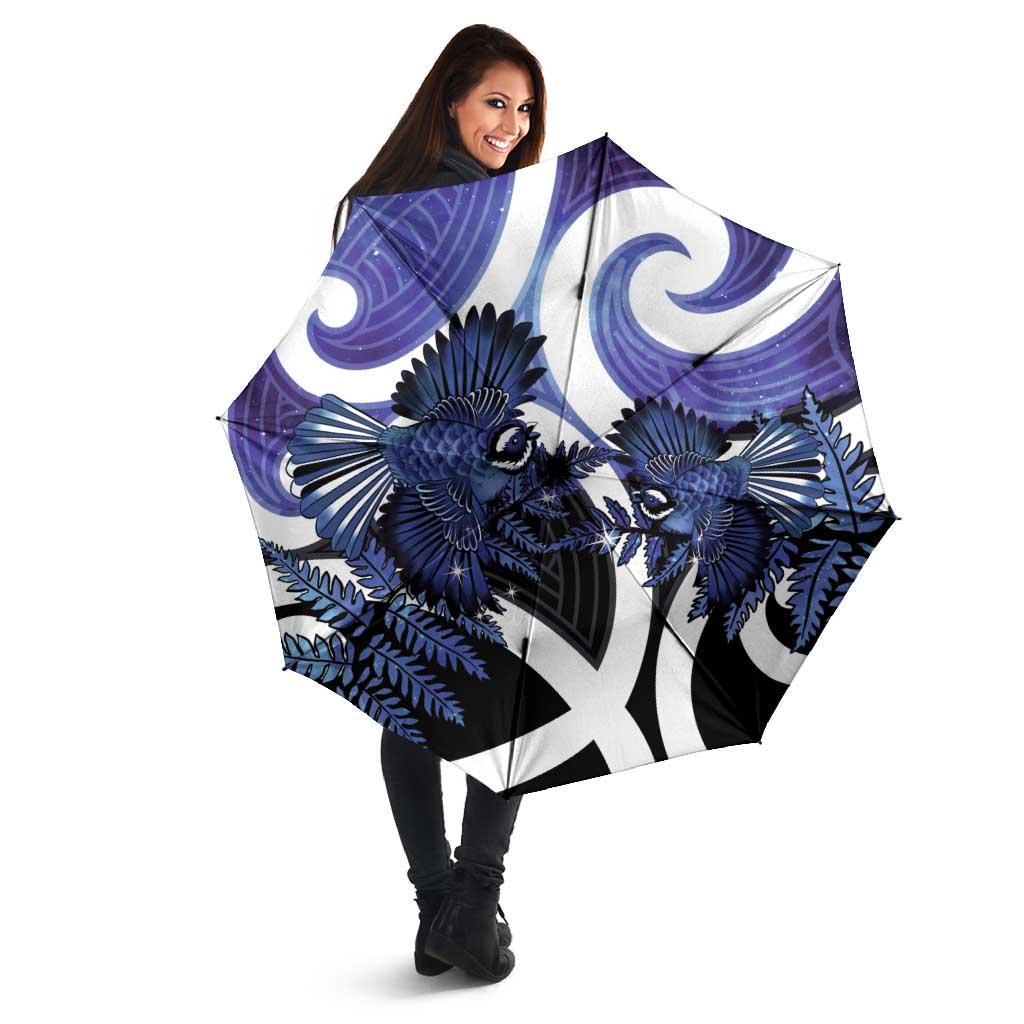 Piwakawaka New Zealand Matariki Umbrella Maori New Year Silver Fern Purple Galaxy LT14 - Polynesian Pride