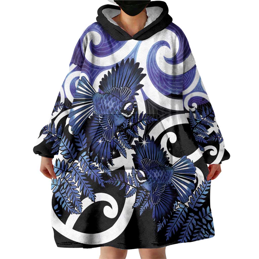 Piwakawaka New Zealand Matariki Wearable Blanket Hoodie Maori New Year Silver Fern Purple Galaxy LT14 - Polynesian Pride