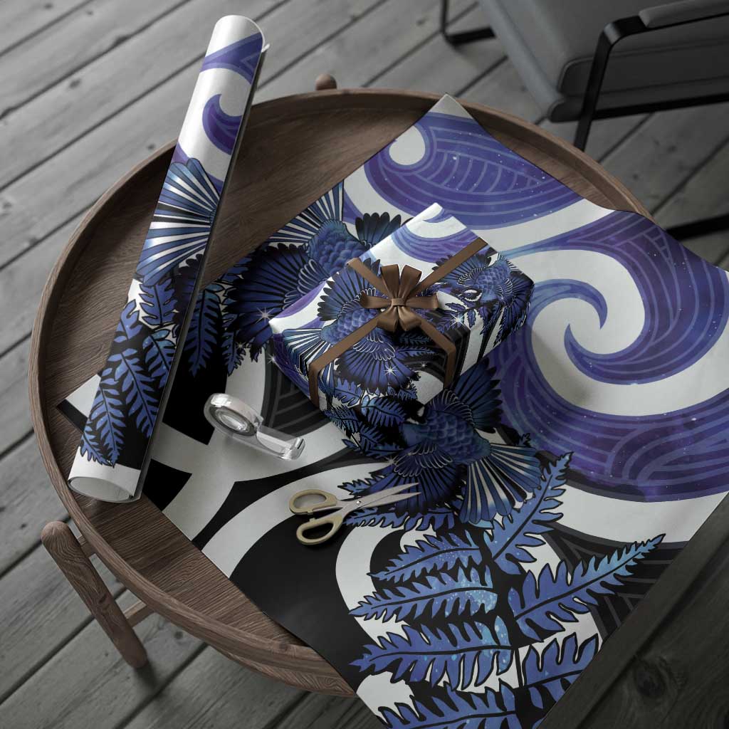 Piwakawaka New Zealand Matariki Wrapping Paper Maori New Year Silver Fern Purple Galaxy LT14 - Polynesian Pride