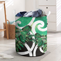 Piwakawaka New Zealand Matariki Laundry Basket Maori New Year Silver Fern Green Galaxy LT14 Green - Polynesian Pride