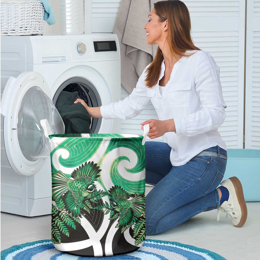 Piwakawaka New Zealand Matariki Laundry Basket Maori New Year Silver Fern Green Galaxy LT14 - Polynesian Pride