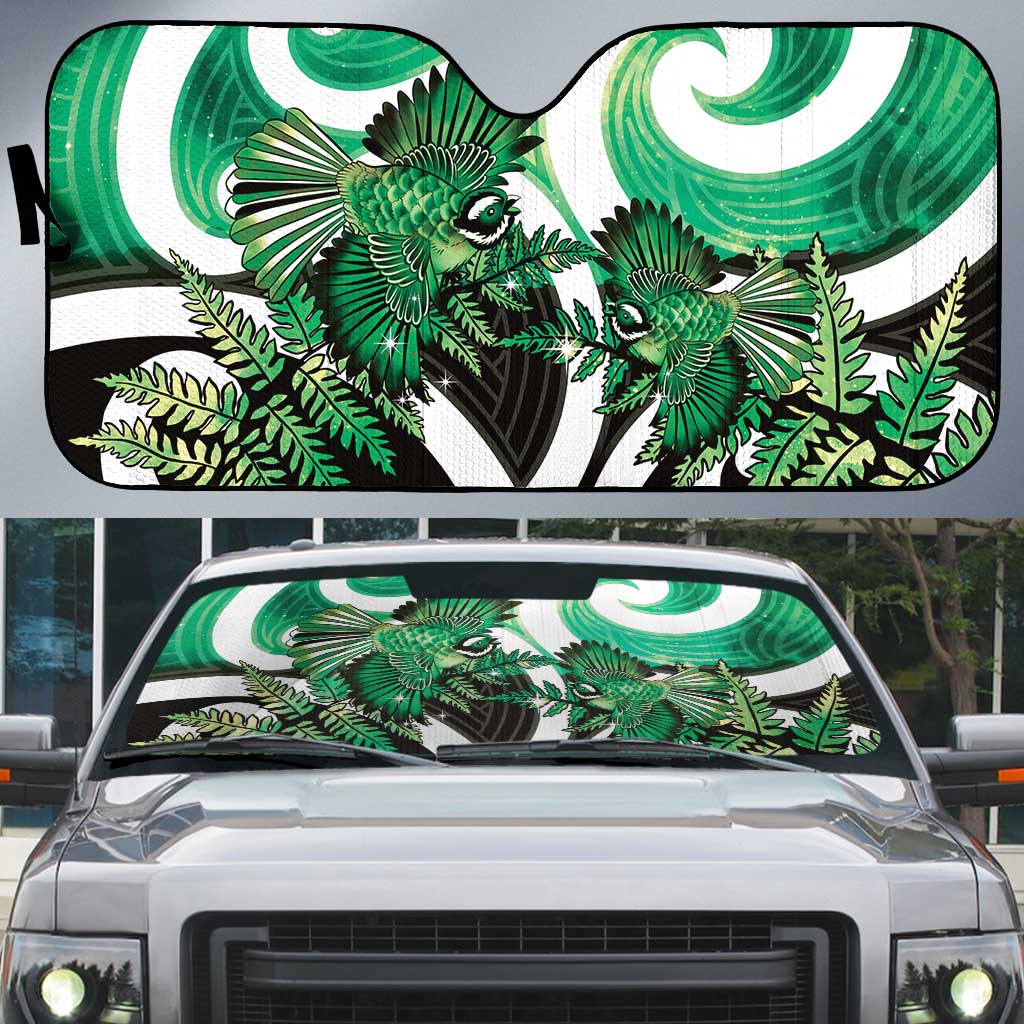Piwakawaka New Zealand Matariki Auto Sun Shade Maori New Year Silver Fern Green Galaxy