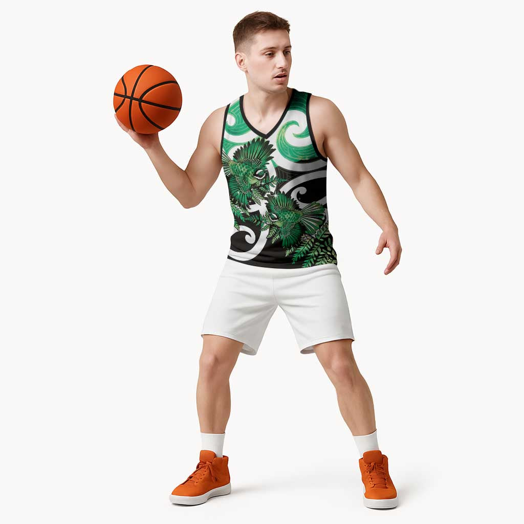 Piwakawaka New Zealand Matariki Basketball Jersey Maori New Year Silver Fern Green Galaxy LT14 - Polynesian Pride