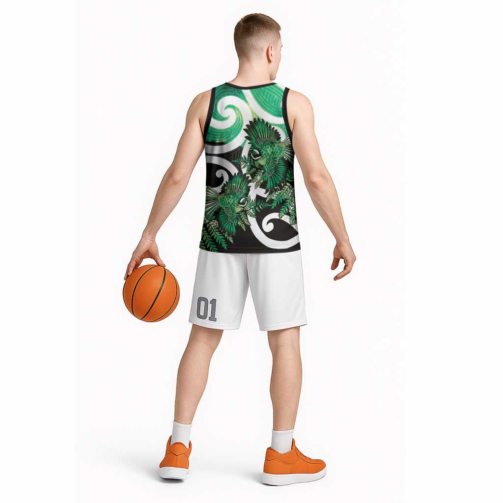 Piwakawaka New Zealand Matariki Basketball Jersey Maori New Year Silver Fern Green Galaxy LT14 - Polynesian Pride