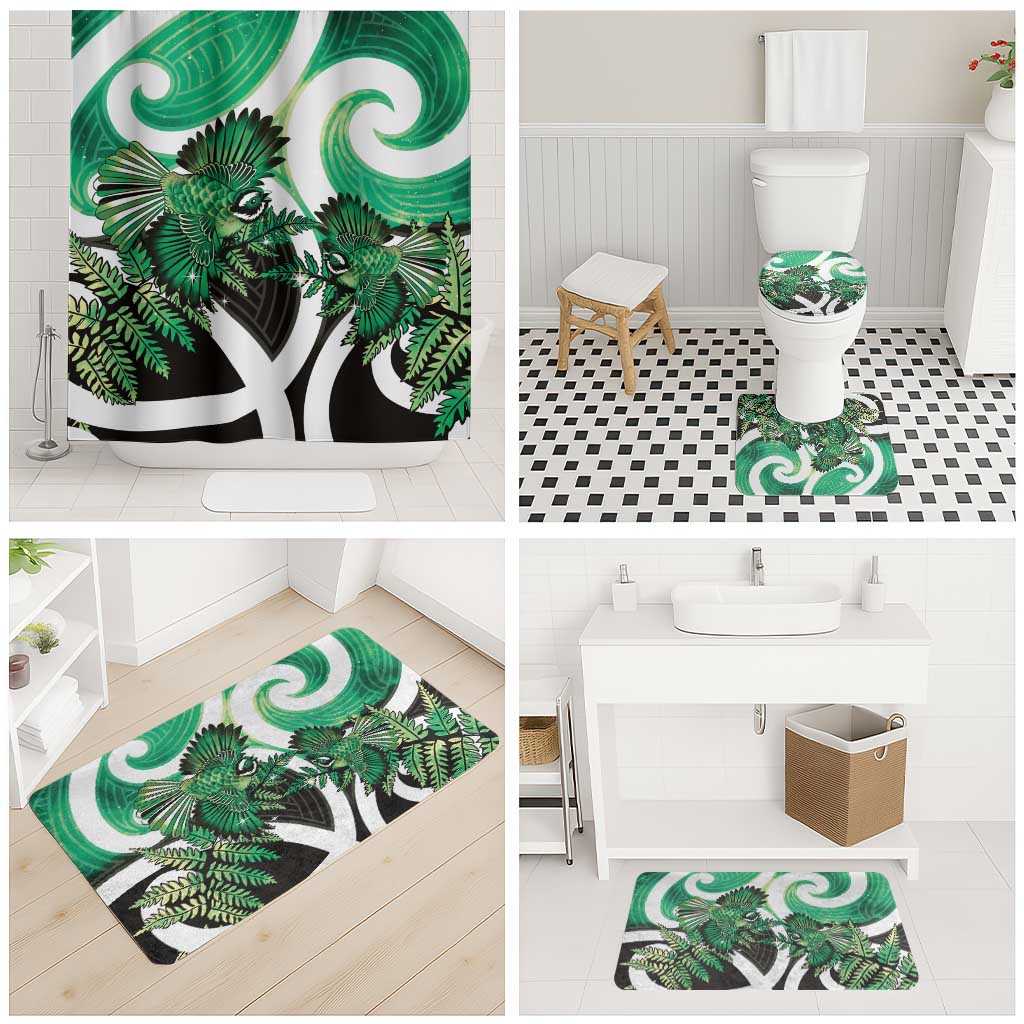 Piwakawaka New Zealand Matariki Bathroom Set Maori New Year Silver Fern Green Galaxy