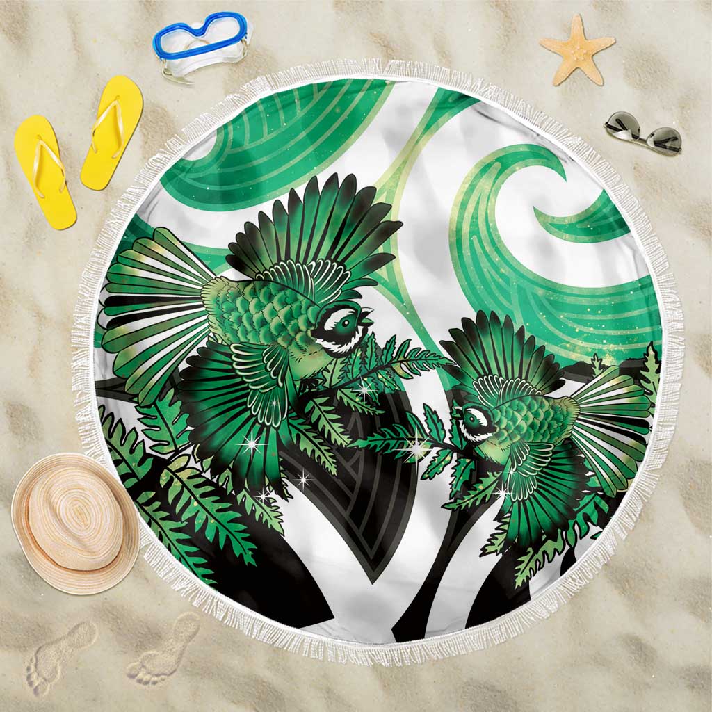 Piwakawaka New Zealand Matariki Beach Blanket Maori New Year Silver Fern Green Galaxy LT14 One Size 150cm Green - Polynesian Pride