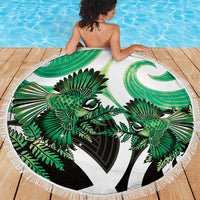 Piwakawaka New Zealand Matariki Beach Blanket Maori New Year Silver Fern Green Galaxy LT14 - Polynesian Pride