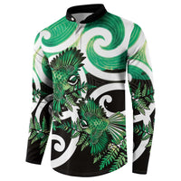 Piwakawaka New Zealand Matariki Button Sweatshirt Maori New Year Silver Fern Green Galaxy