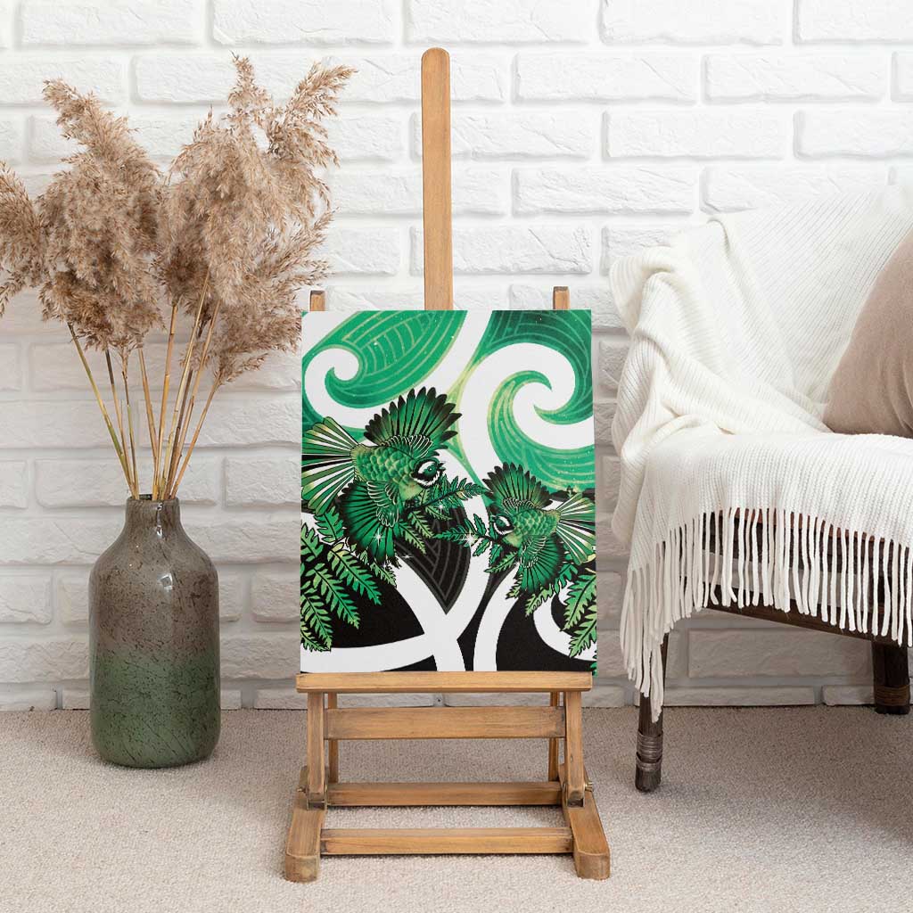 Piwakawaka New Zealand Matariki Canvas Wall Art Maori New Year Silver Fern Green Galaxy