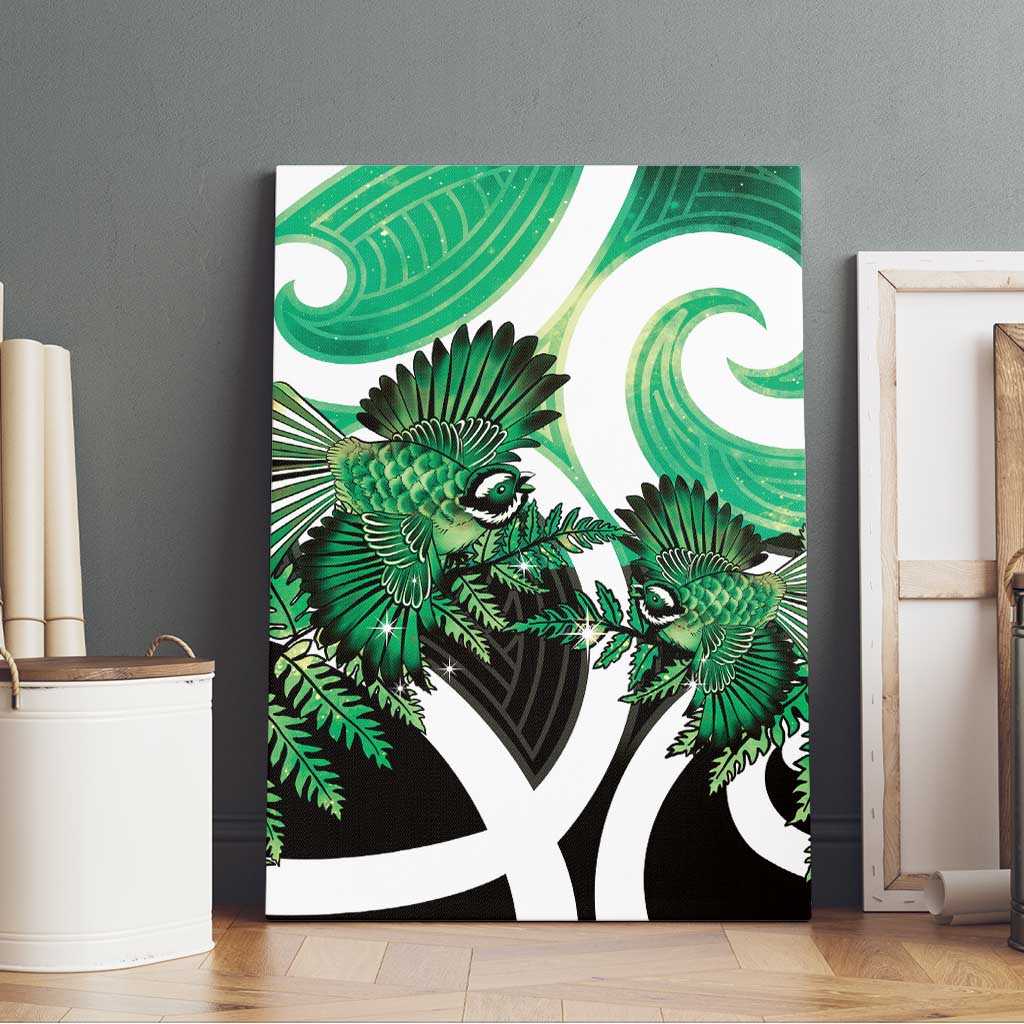 Piwakawaka New Zealand Matariki Canvas Wall Art Maori New Year Silver Fern Green Galaxy