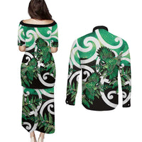 Piwakawaka New Zealand Matariki Couples Matching Puletasi and Long Sleeve Button Shirt Maori New Year Silver Fern Green Galaxy LT14 - Polynesian Pride