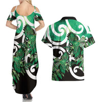 Piwakawaka New Zealand Matariki Couples Matching Summer Maxi Dress and Hawaiian Shirt Maori New Year Silver Fern Green Galaxy LT14 - Polynesian Pride