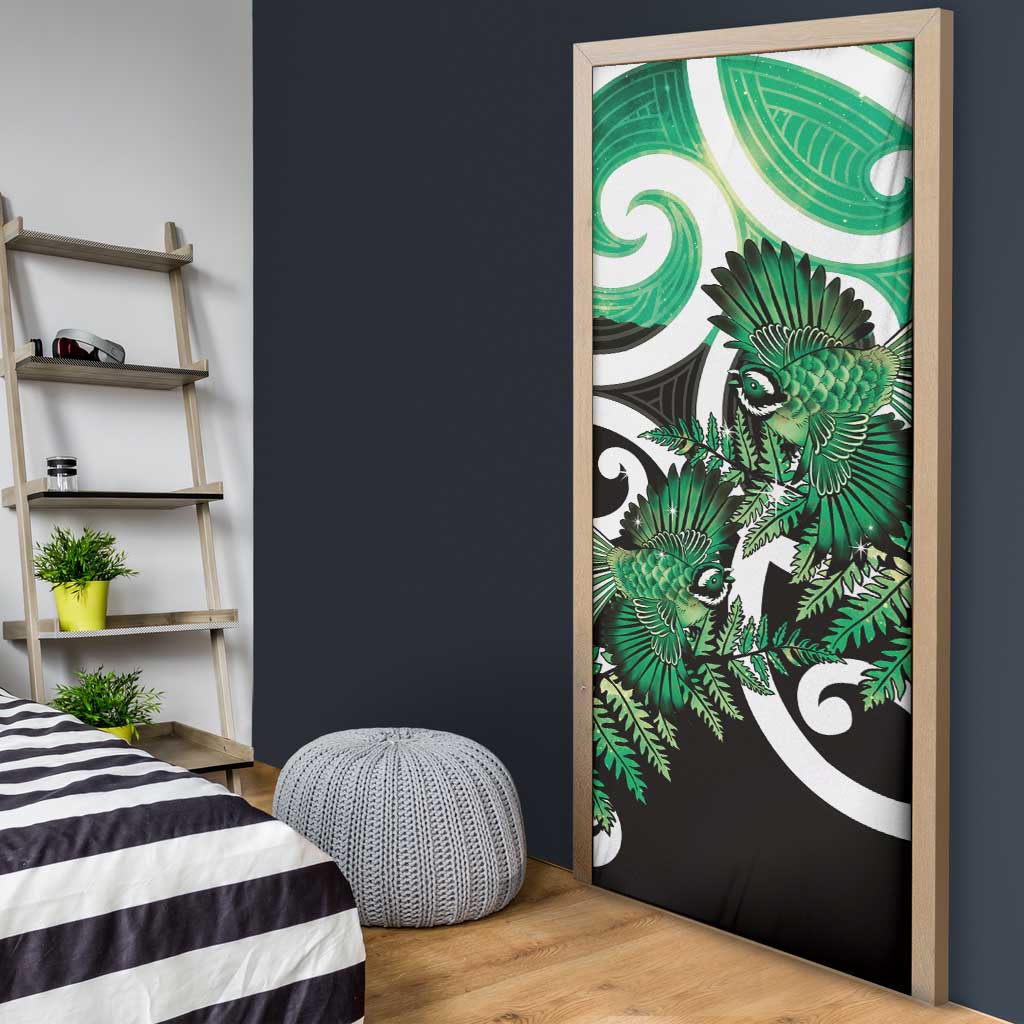 Piwakawaka New Zealand Matariki Door Cover Maori New Year Silver Fern Green Galaxy LT14 - Polynesian Pride