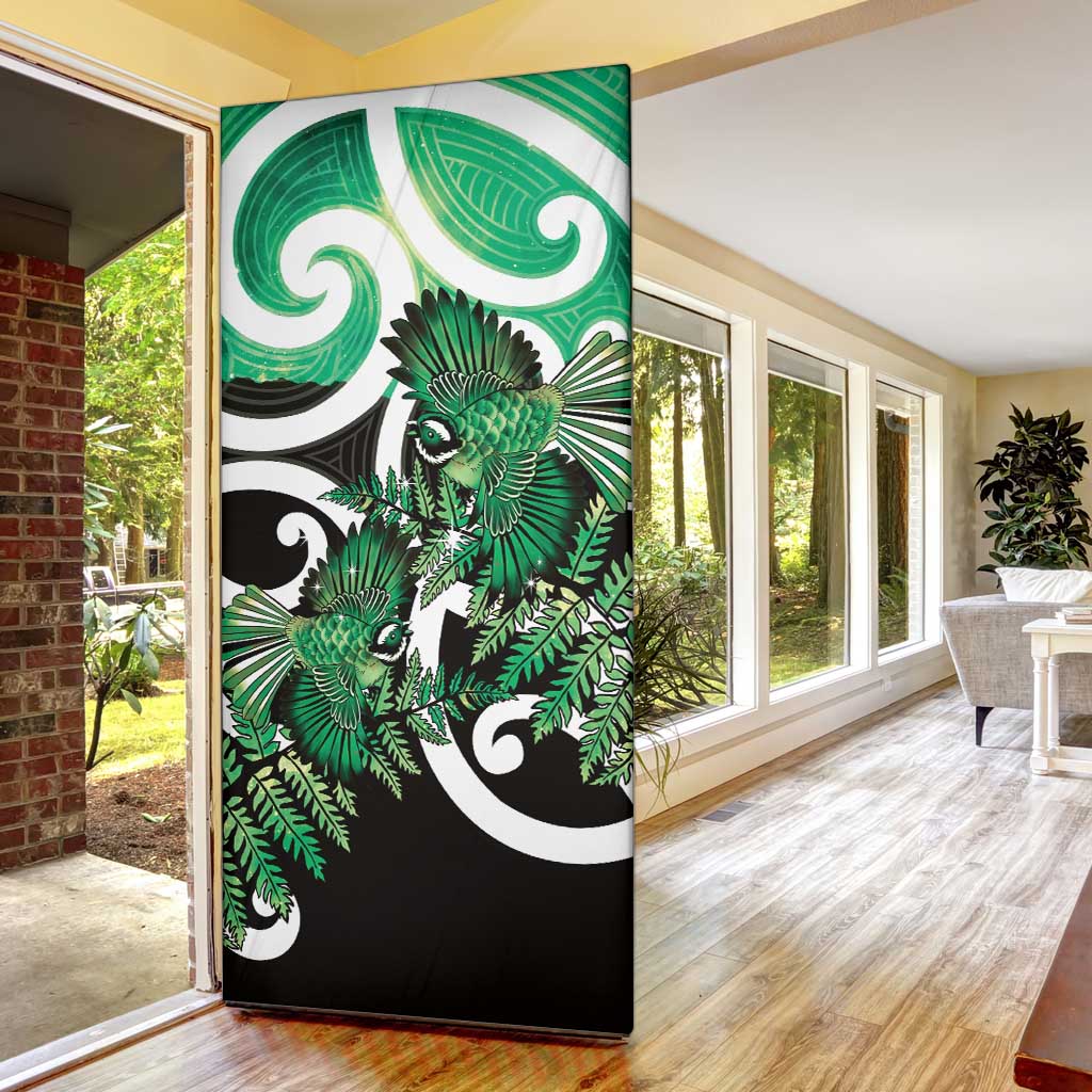 Piwakawaka New Zealand Matariki Door Cover Maori New Year Silver Fern Green Galaxy LT14 - Polynesian Pride