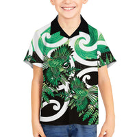 Piwakawaka New Zealand Matariki Family Matching Long Sleeve Bodycon Dress and Hawaiian Shirt Maori New Year Silver Fern Green Galaxy LT14 Son's Shirt Green - Polynesian Pride