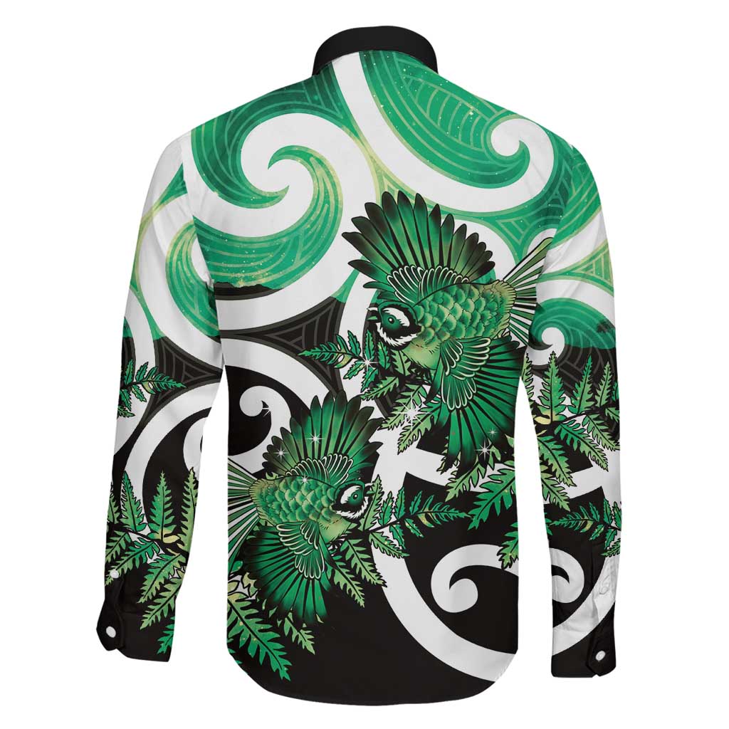 Piwakawaka New Zealand Matariki Family Matching Off Shoulder Maxi Dress and Hawaiian Shirt Maori New Year Silver Fern Green Galaxy LT14 - Polynesian Pride