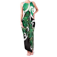 Piwakawaka New Zealand Matariki Family Matching Tank Maxi Dress and Hawaiian Shirt Maori New Year Silver Fern Green Galaxy LT14 Mom's Dress Green - Polynesian Pride