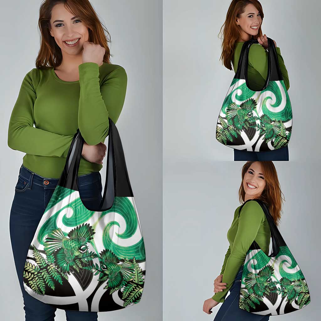 Piwakawaka New Zealand Matariki Grocery Bag Maori New Year Silver Fern Green Galaxy LT14 - Polynesian Pride