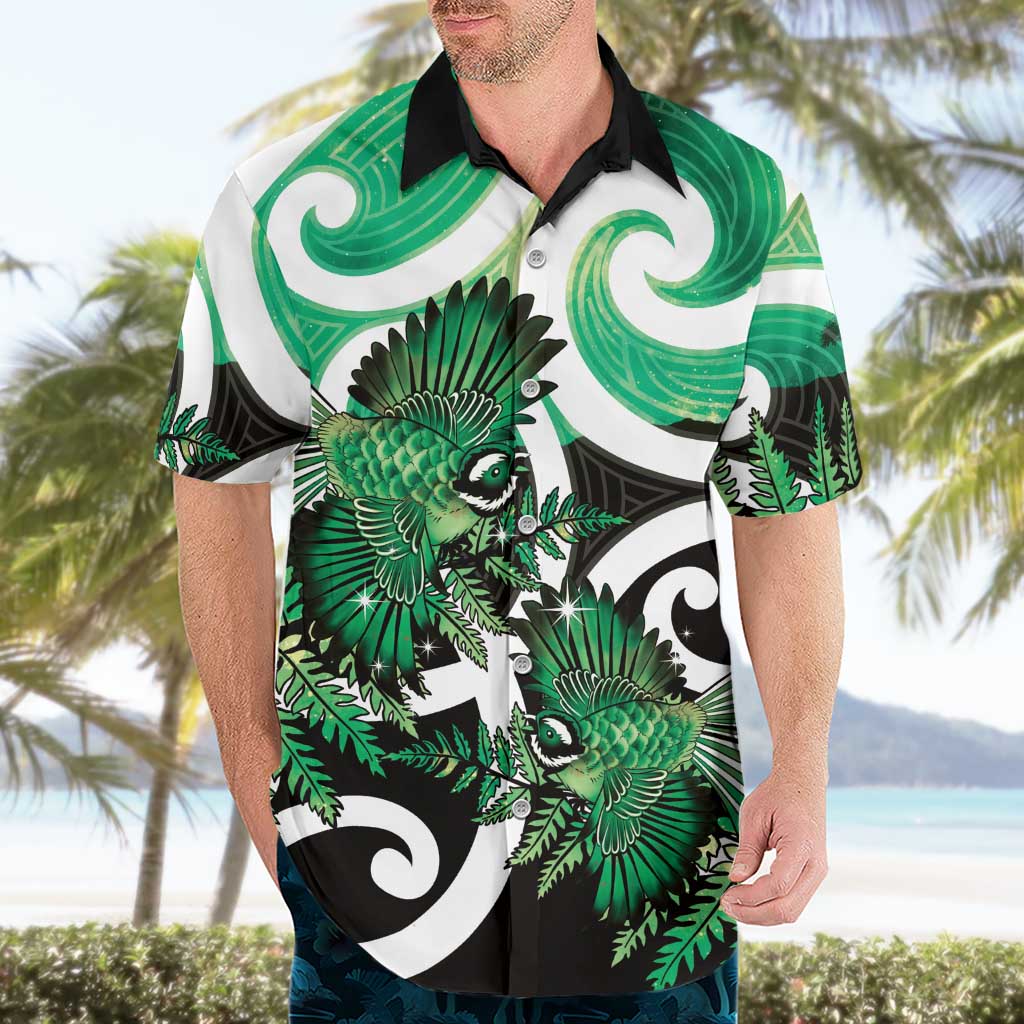 Piwakawaka New Zealand Matariki Hawaiian Shirt Maori New Year Silver Fern Green Galaxy LT14 - Polynesian Pride