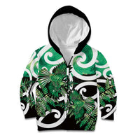 Piwakawaka New Zealand Matariki Kid Hoodie Maori New Year Silver Fern Green Galaxy LT14 Zip Hoodie Green - Polynesian Pride
