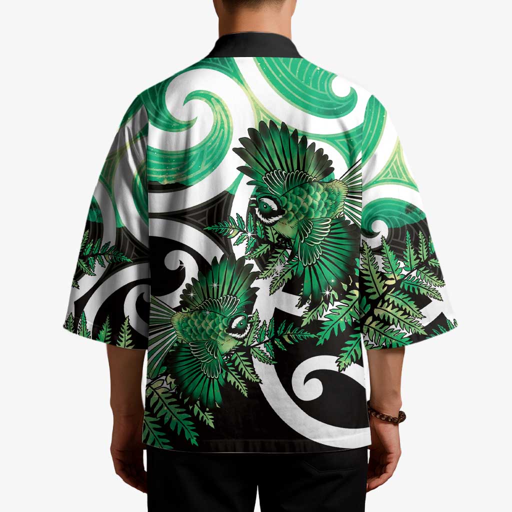 Piwakawaka New Zealand Matariki Kimono Maori New Year Silver Fern Green Galaxy