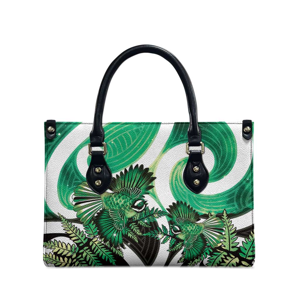 Piwakawaka New Zealand Matariki Leather Bag Maori New Year Silver Fern Green Galaxy